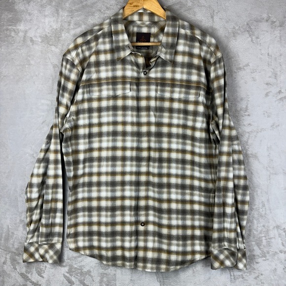Prana Other - Prana Mens XL Brown White Plaid Snap Front Long Sleeve Shirt‎ M23181373 Gorpcore